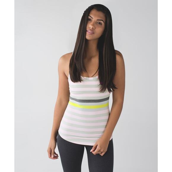Lululemon Studio Racerback Tank Striped Gray White Yellow Athletic Tank Size 6 - Picture 1 of 5